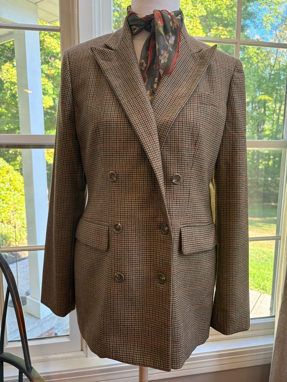 Lauren Ralph Lauren wool houndstooth plaid double breasted blazer size 8